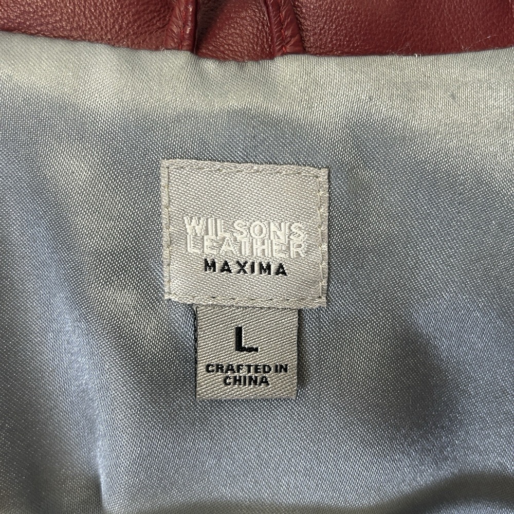Vintage 90s Wilsons Leather Maxima Jacket Womens L Red Genuine Leather Zip Moto - Picture 3 of 10
